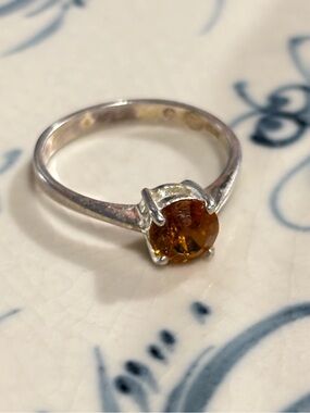 925 Sterling Silver Orange Citrine Style Gemstone Solitaire Ring Size 7
